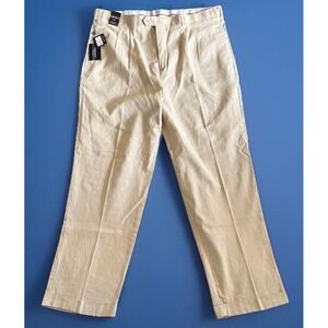 Trust Linen Blend Dress Pants Mens Fits 42x32 Khaki Cuffed Pleated LN09PBT NEW